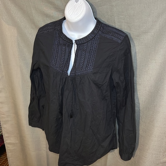 J Crew Embroidered Bib Peasant Top in Black, size 4 - Picture 4 of 11